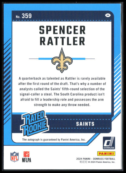 Spencer Rattler RC Auto Purple /150 2024 Donruss Rated Rookies