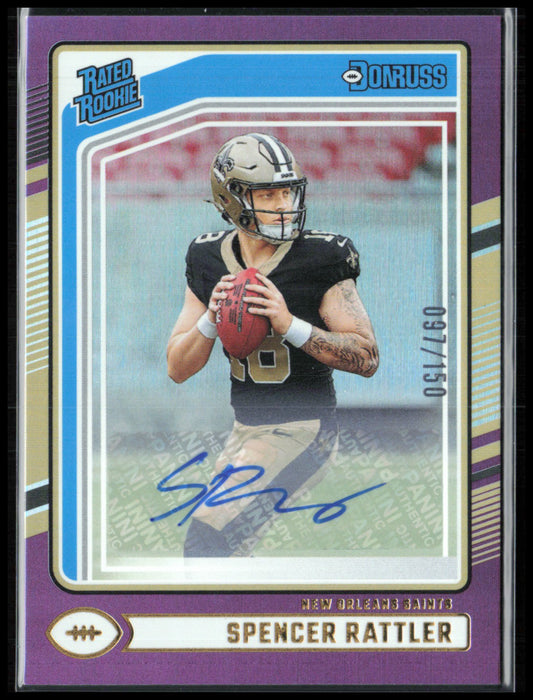 Spencer Rattler RC Auto Purple /150 2024 Donruss Rated Rookies