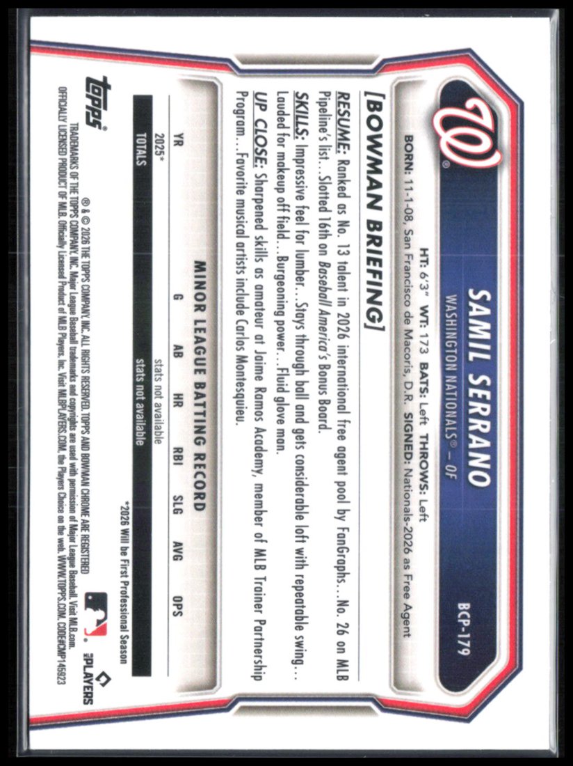 Samil Serrano 1st Bowman Chrome