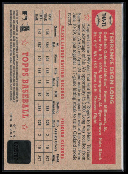Terrence Long Auto 2001 Topps Heritage