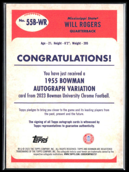 Will Rogers Auto /99 2023 Bowman U Chrome
