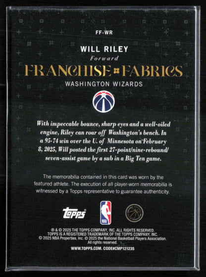 Will Riley RC Franchise Fabrics Player-Worn Mem
