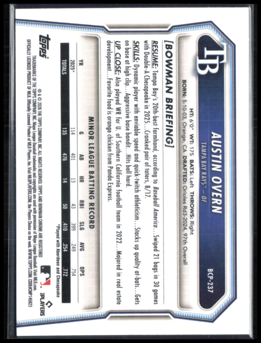 Austin Overn 1st Bowman Chrome