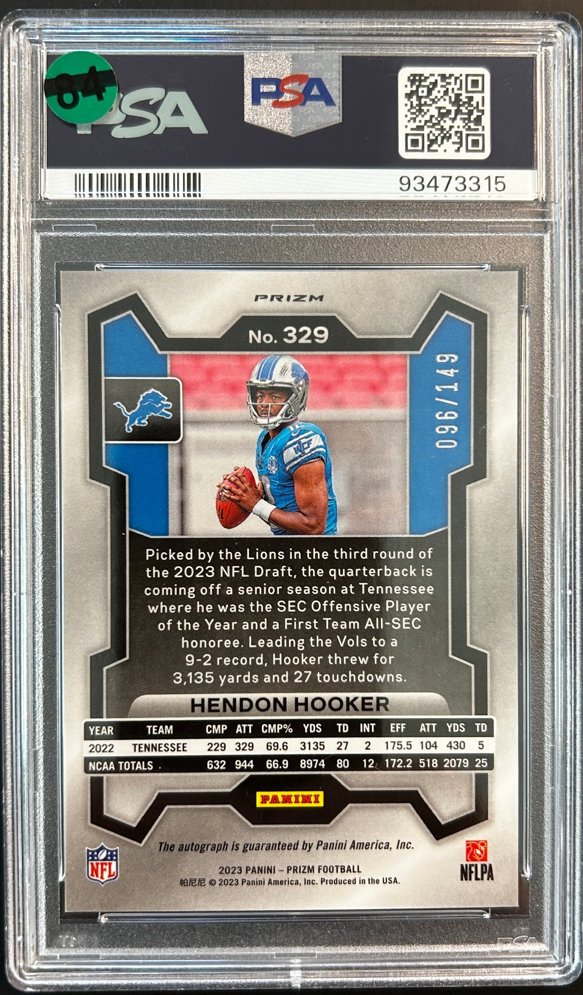 Hendon Hooker RC Auto Red Wave /149 PSA 10