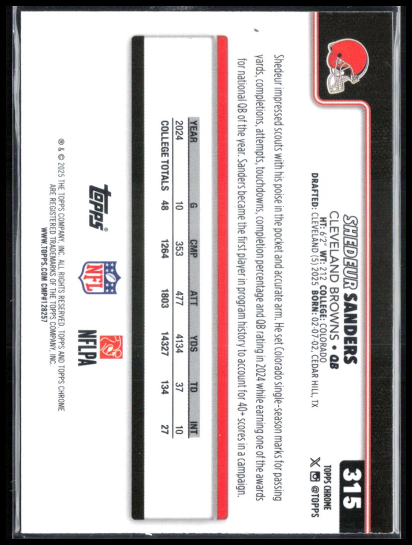 Shedeur Sanders RC  2025 Topps Chrome