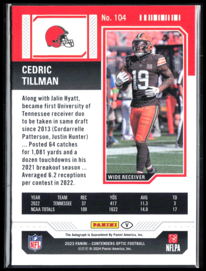 Cedric Tillman RC Auto Rookie Ticket