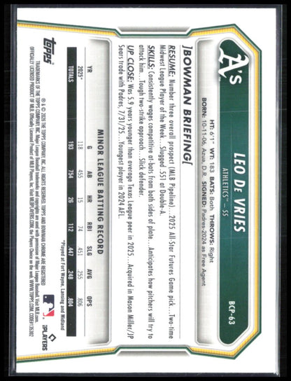 Leo De Vries Prospect Bowman Chrome