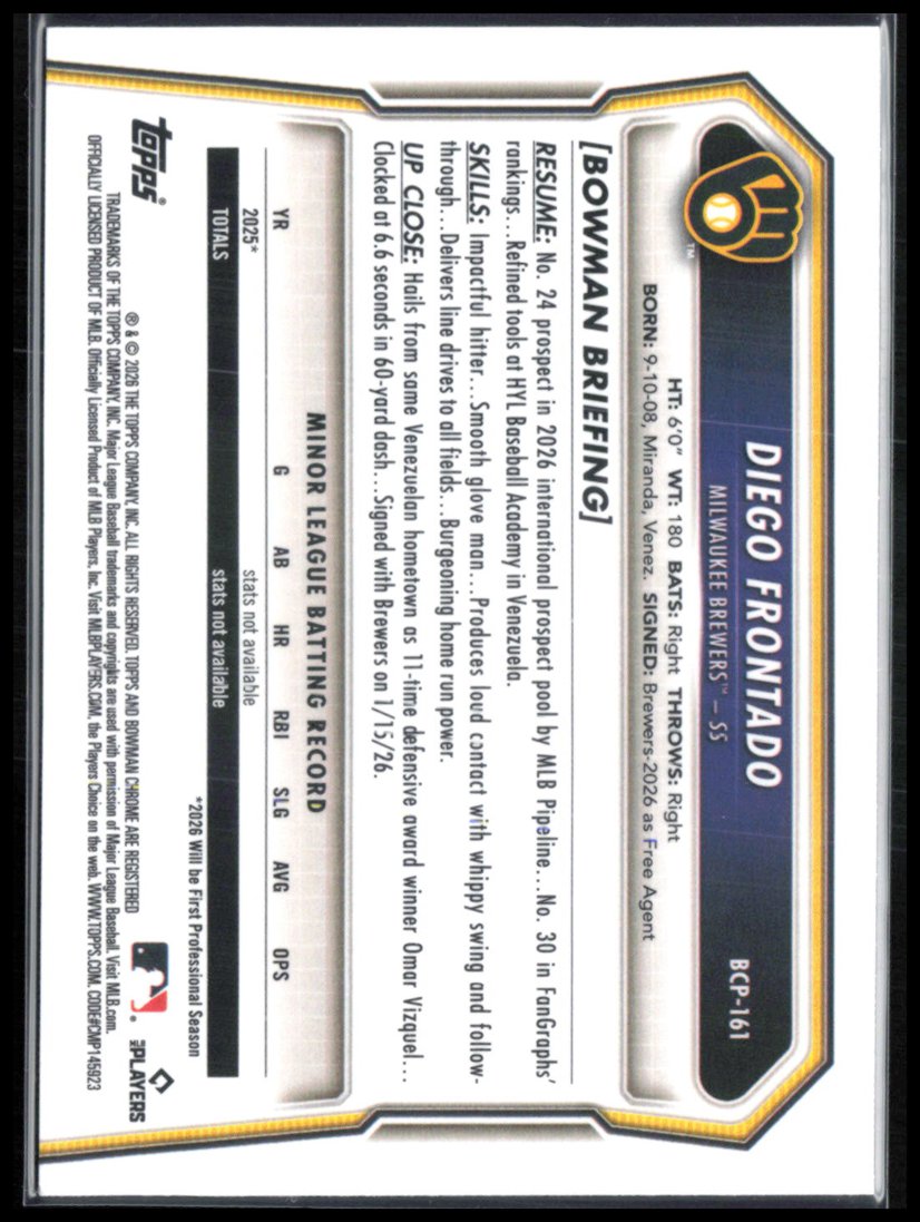 Diego Frontado 1st Bowman Chrome
