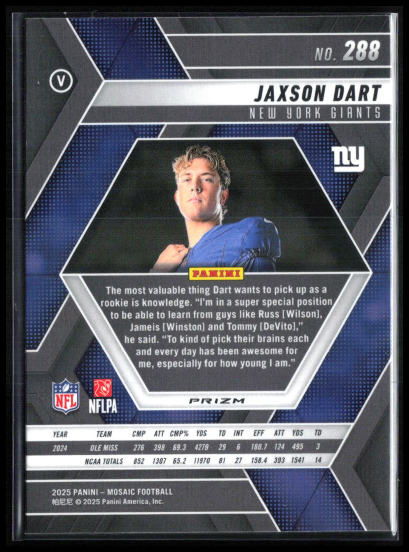 Jaxson Dart RC Disco 2025 Panini Mosaic