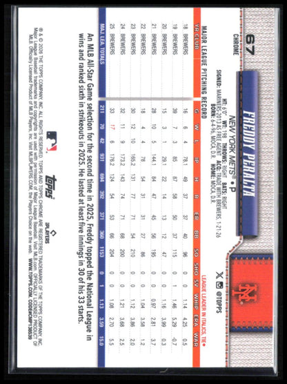 Freddy Peralta White Refractor 01/30 2026 Topps Chrome