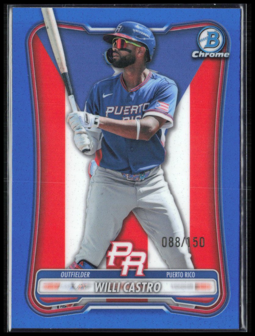 Willi Castro Blue Refractor /150 2025 Bowman Chrome WBC Flag