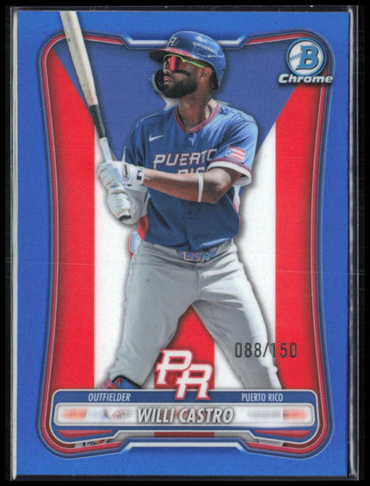 Willi Castro Blue Refractor /150 2025 Bowman Chrome WBC Flag