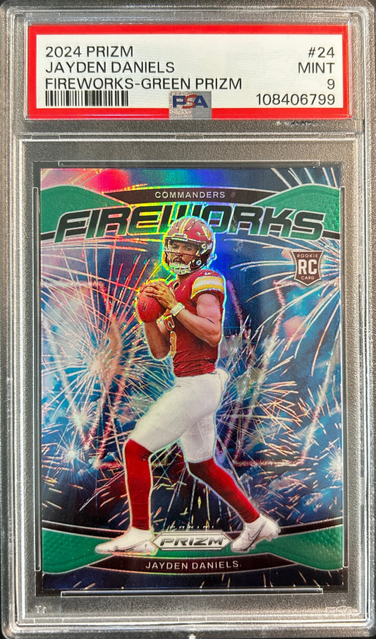 Jayden Daniels RC Fireworks Green Prizm PSA 9