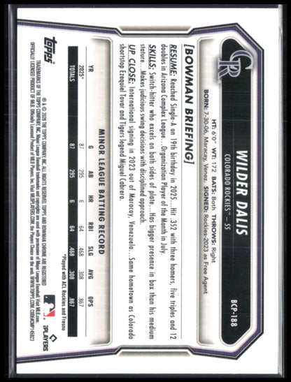 Wilder Dalis 1st Bowman Chrome