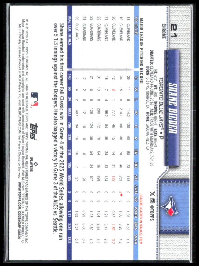 Shane Bieber Gold X-Fractor /50