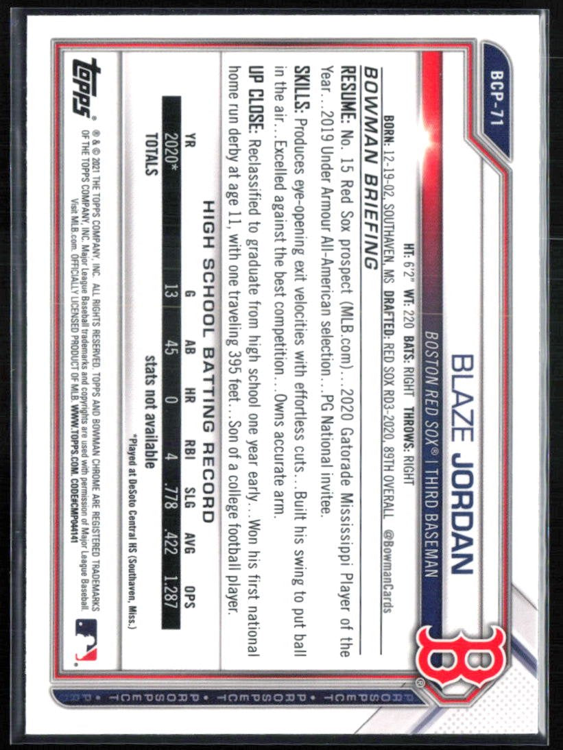 Blaze Jordan 1st Bowman Chrome