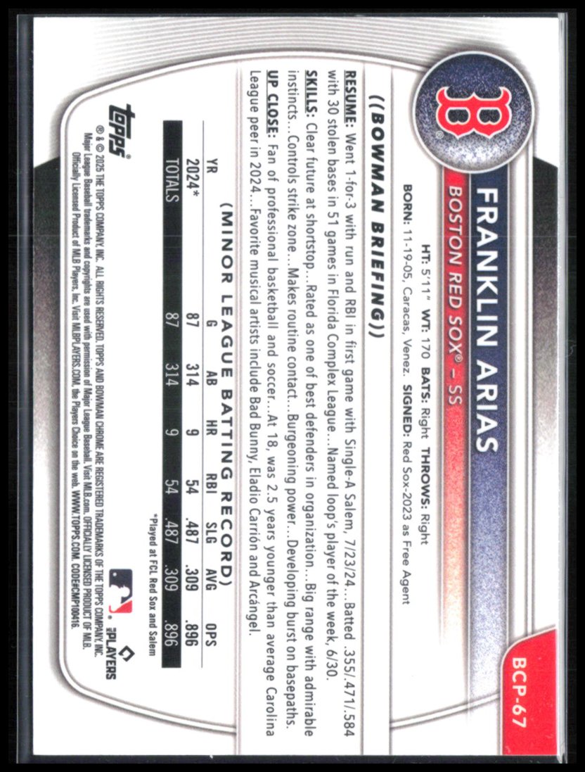 Franklin Arias 1st Bowman Chrome