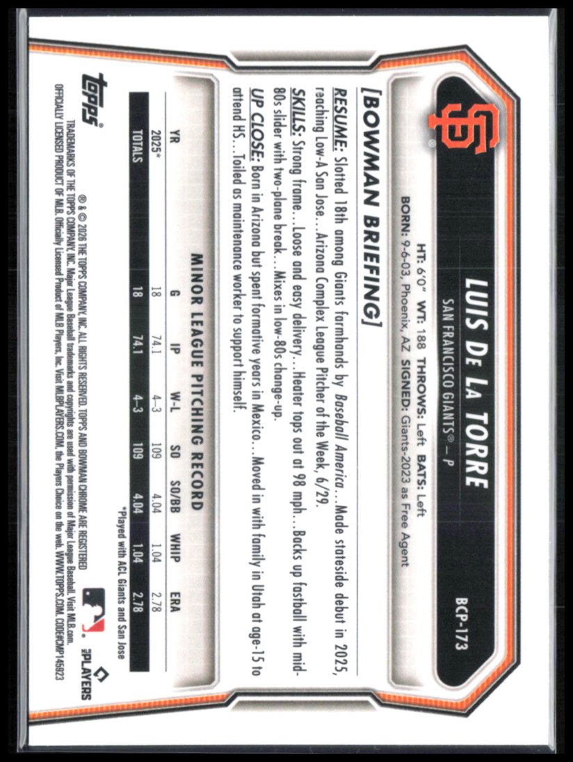 Luis De La Torre 1st Bowman Chrome