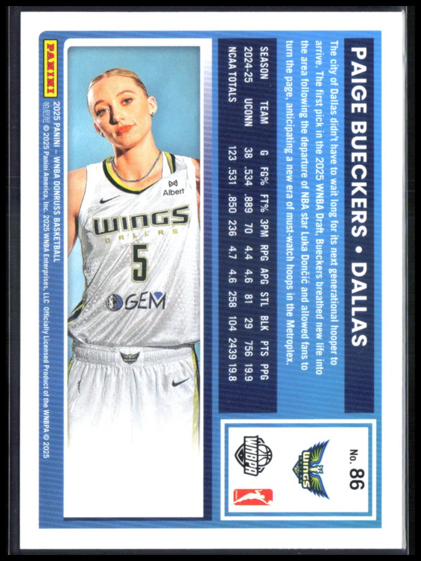 Paige Bueckers RC 2025 WNBA Donruss Rated Rookie