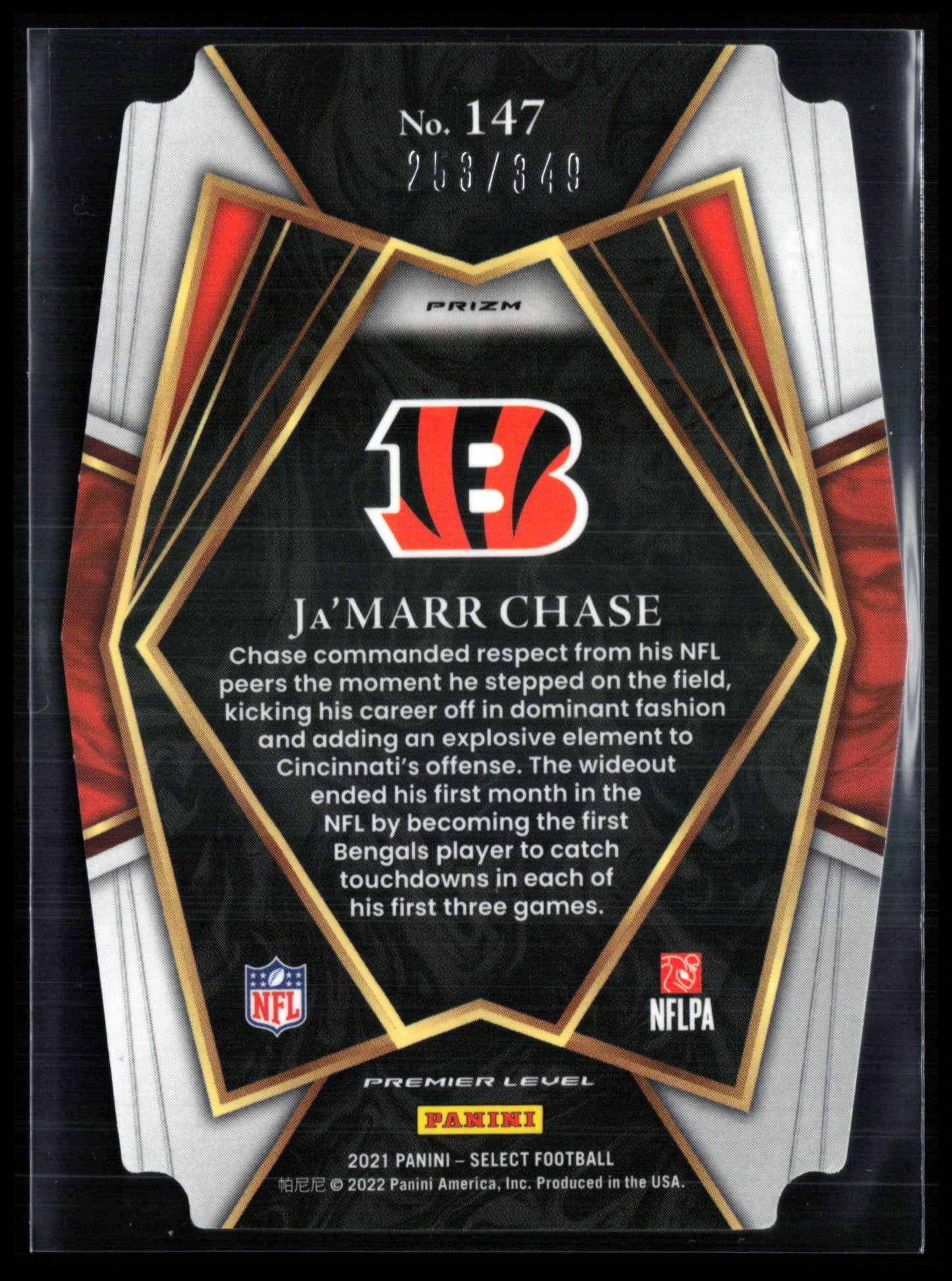 Ja'Marr Chase RC /349 Premier Level Die-Cut